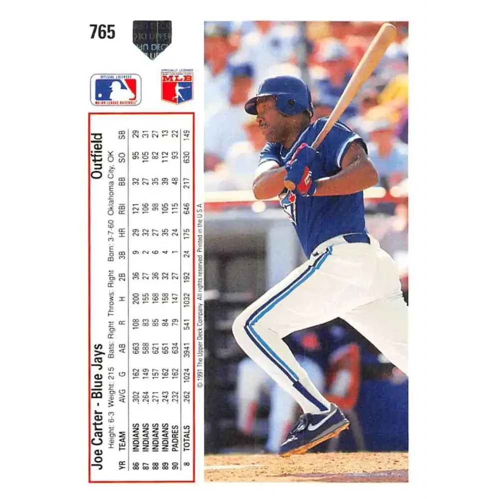 1991 Upper Deck #765 Joe Carter NM-MT Toronto Blue Jays Baseball Card - Baseball Card Single