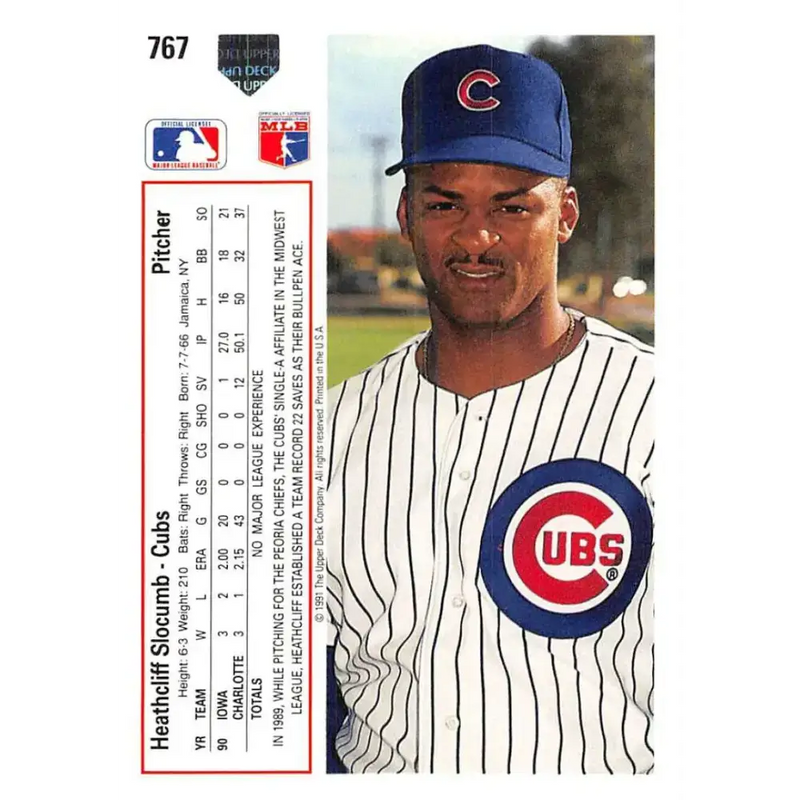 1991 Upper Deck #767 Heathcliff Slocumb EX Excellent RC Rookie Chicago Cubs Baseball Card - Baseball Card Single