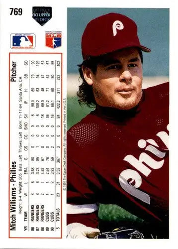 Original gloss 1991 Upper Deck Mitch Williams baseball card ID 45725