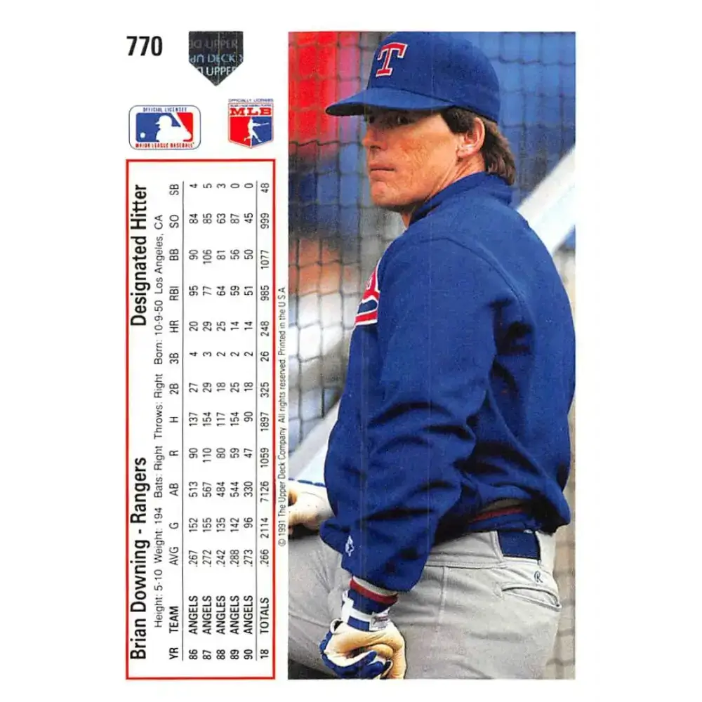1991 Upper Deck #770 Brian Downing NM-MT Texas Rangers Baseball Card - Baseball Card Single