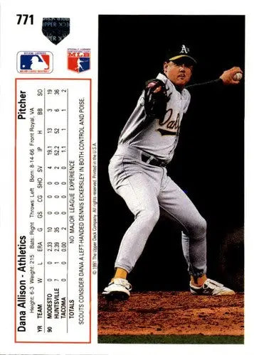 Original gloss baseball card featuring Dana Allison from 1991 Upper Deck series