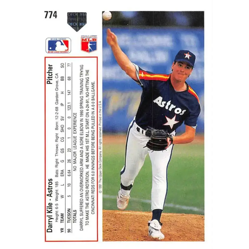 1991 Upper Deck #774 Darryl Kile EX Excellent Houston Astros Baseball Card - Baseball Card Single