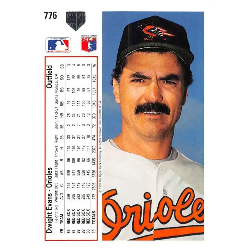 1991 Upper Deck #776 Dwight Evans EX Excellent Baltimore Orioles Baseball Card