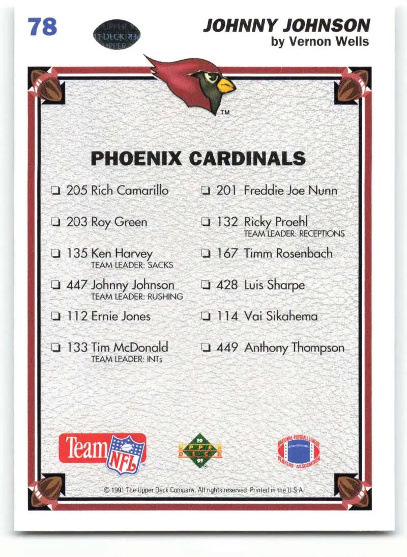 1991 Upper Deck #78 Johnny Johnson NM-MT Phoenix Cardinals Football Card - Football Card Single