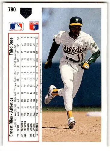 Original gloss Baseball card featuring Ernest Riles from 1991 Upper Deck Simply Sandoval Athletics