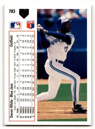 Devon White Toronto baseball card from 1991 Upper Deck #783 featuring White Toronto Blue Jays