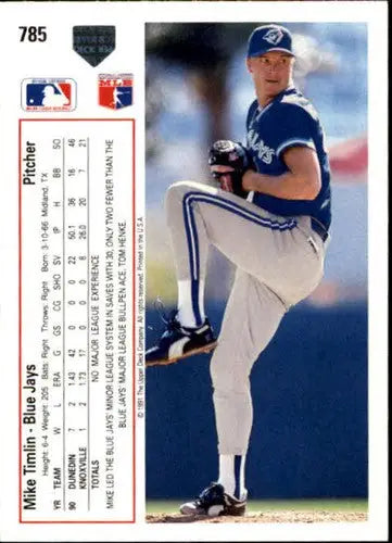 1991 Upper Deck Mike Timlin rookie baseball card with original gloss featuring Blue Jays