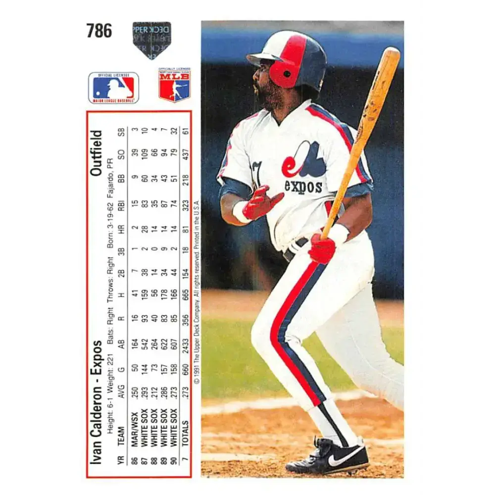 1991 Upper Deck #786 Ivan Calderon EX Excellent Montreal Expos Baseball Card - Baseball Card Single