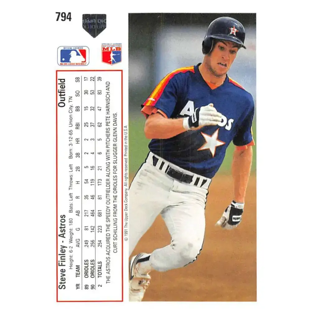 1991 Upper Deck #794 Steve Finley EX Excellent Houston Astros Baseball Card - Baseball Card Single