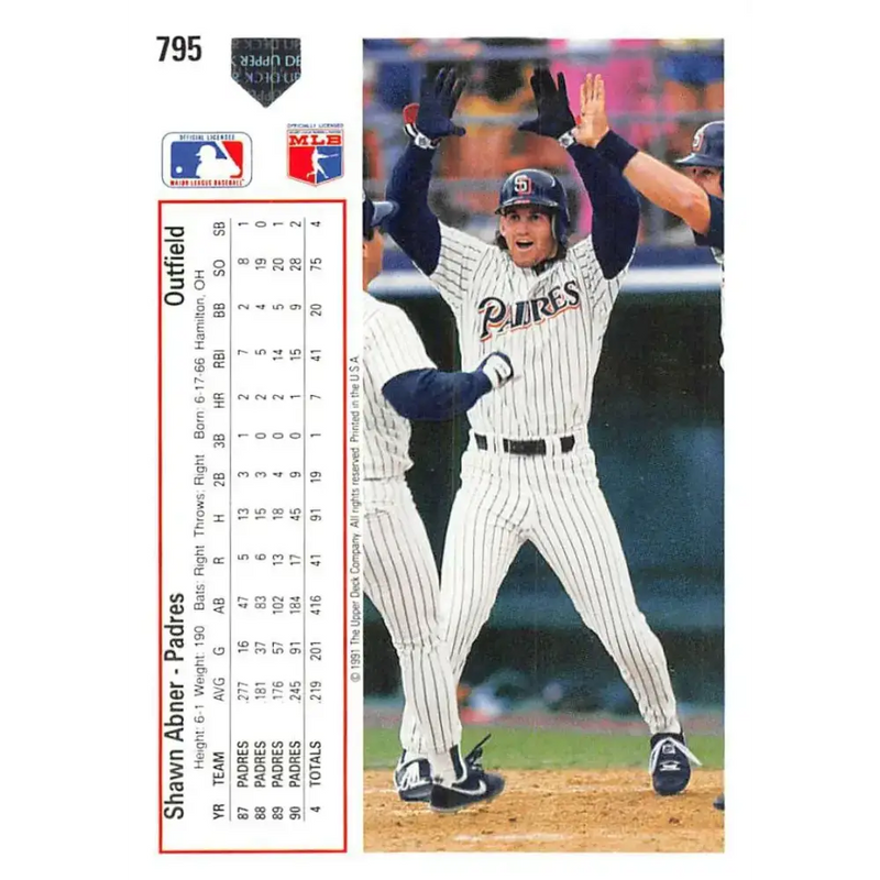 1991 Upper Deck #795 Shawn Abner NM-MT San Diego Padres Baseball Card - Baseball Card Single