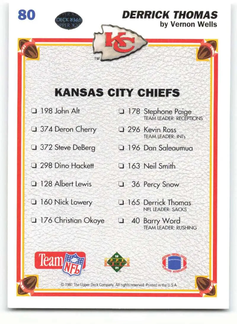 1991 Upper Deck #80 Derrick Thomas NM-MT Kansas City Chiefs Football Card - Football Card Single