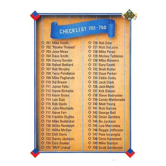 1991 Upper Deck #800 Checklist 701-800 NM-MT Checklist Baseball Card - Baseball Card Single