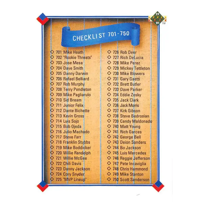 1991 Upper Deck #800 Checklist 701-800 NM-MT Checklist Baseball Card - Baseball Card Single