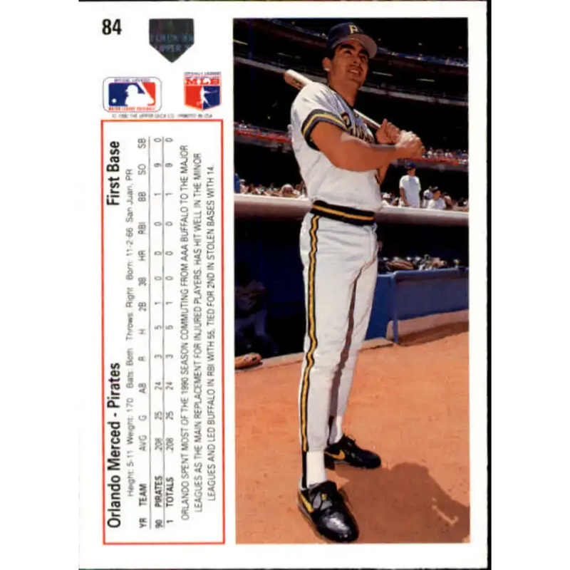 1991 Upper Deck #84 Orlando Merced EX Excellent RC Rookie Pittsburgh Pirates Baseball Card - Baseball Card Single