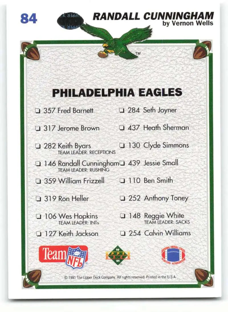 1991 Upper Deck #84 Randall Cunningham NM-MT Philadelphia Eagles Football Card - Football Card Single