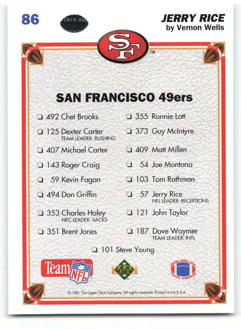 1991 Upper Deck #86 Jerry Rice NM-MT San Francisco 49ers Football Card - Football Card Single
