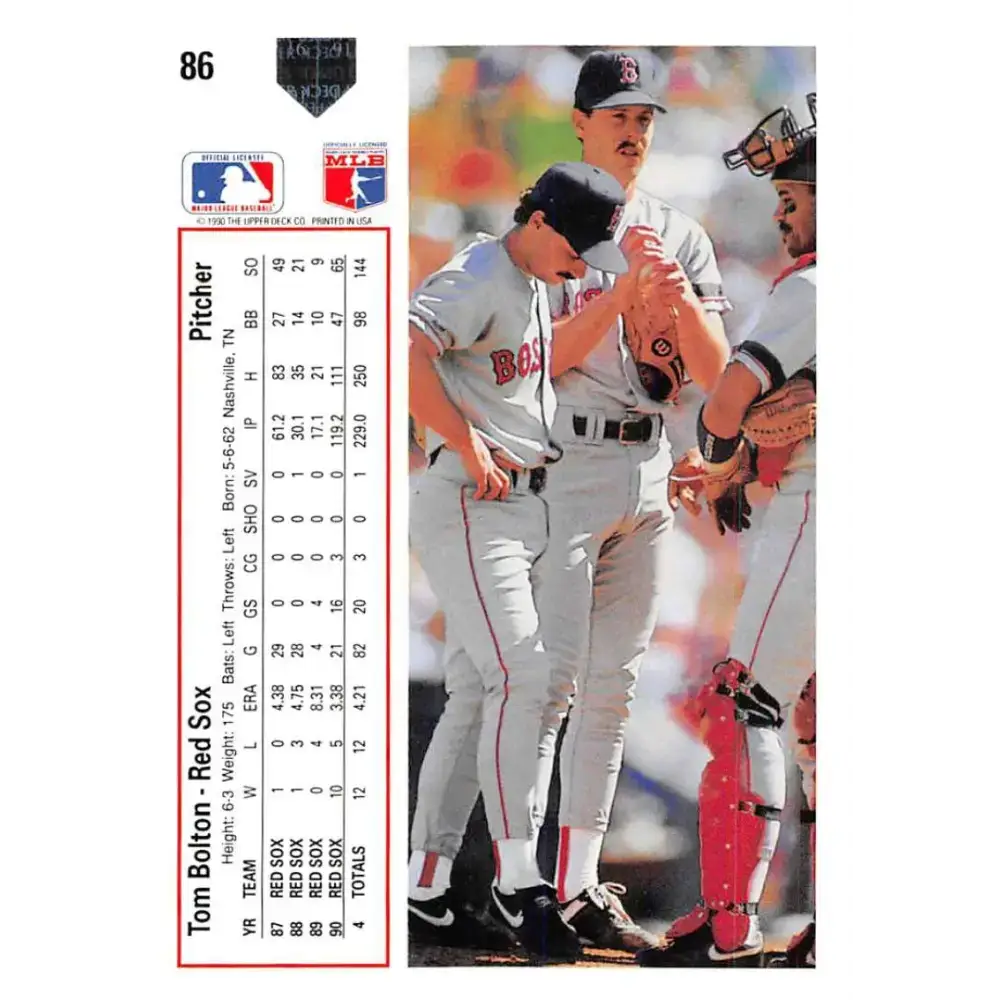 1991 Upper Deck #86 Tom Bolton EX Excellent Boston Red Sox Baseball Card - Baseball Card Single