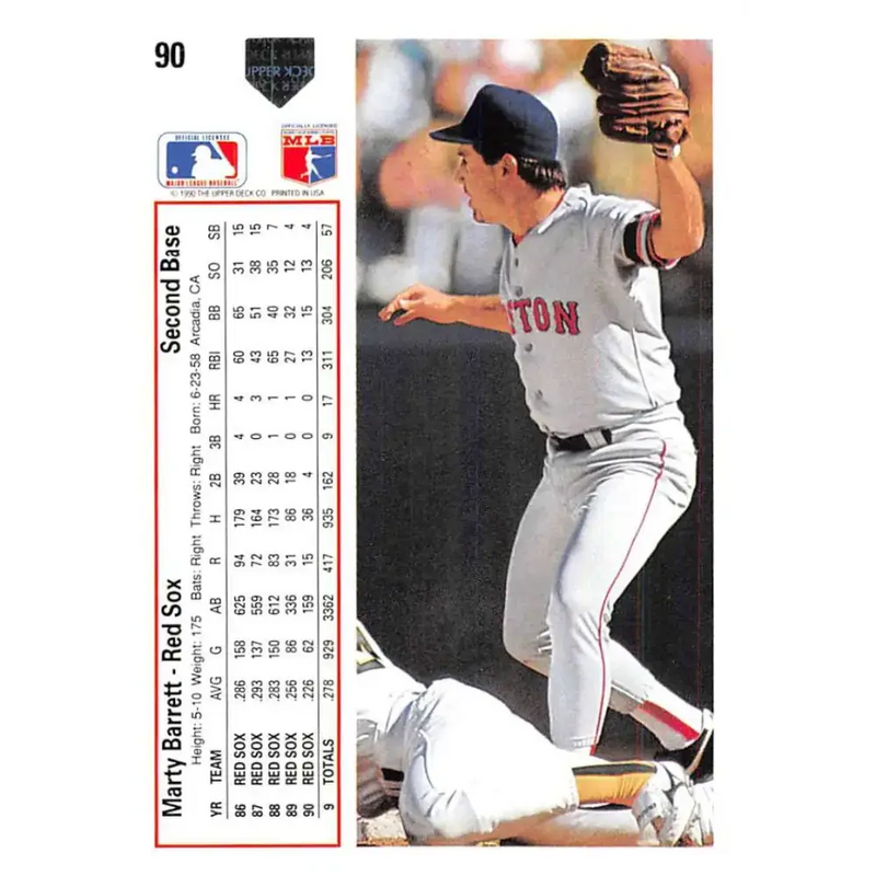 1991 Upper Deck #90 Marty Barrett EX Excellent Boston Red Sox Baseball Card - Baseball Card Single