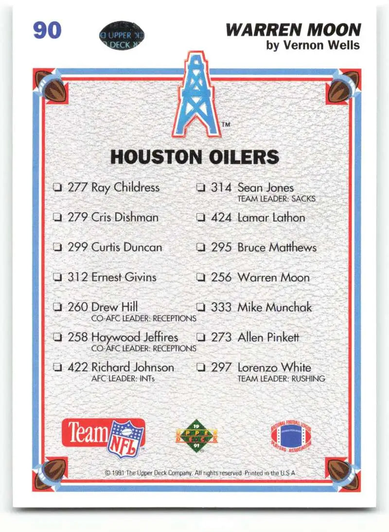 1991 Upper Deck #90 Warren Moon NM-MT Houston Oilers Football Card - Football Card Single