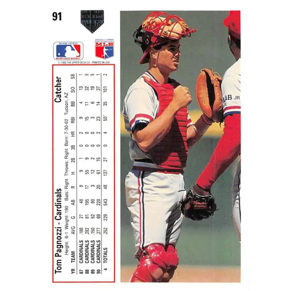 1991 Upper Deck #91 Tom Pagnozzi EX Excellent St. Louis Cardinals Baseball Card - Baseball Card Single