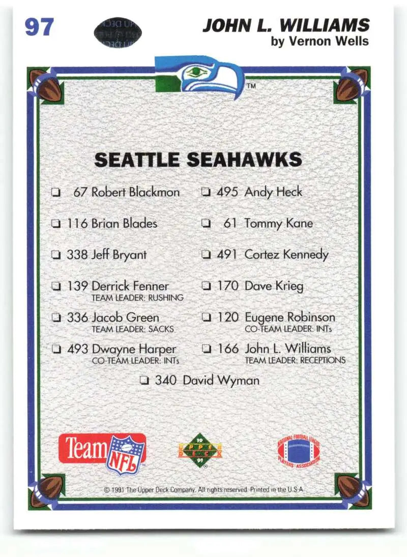 1991 Upper Deck #97 John Williams NM-MT Seattle Seahawks Football Card - Football Card Single