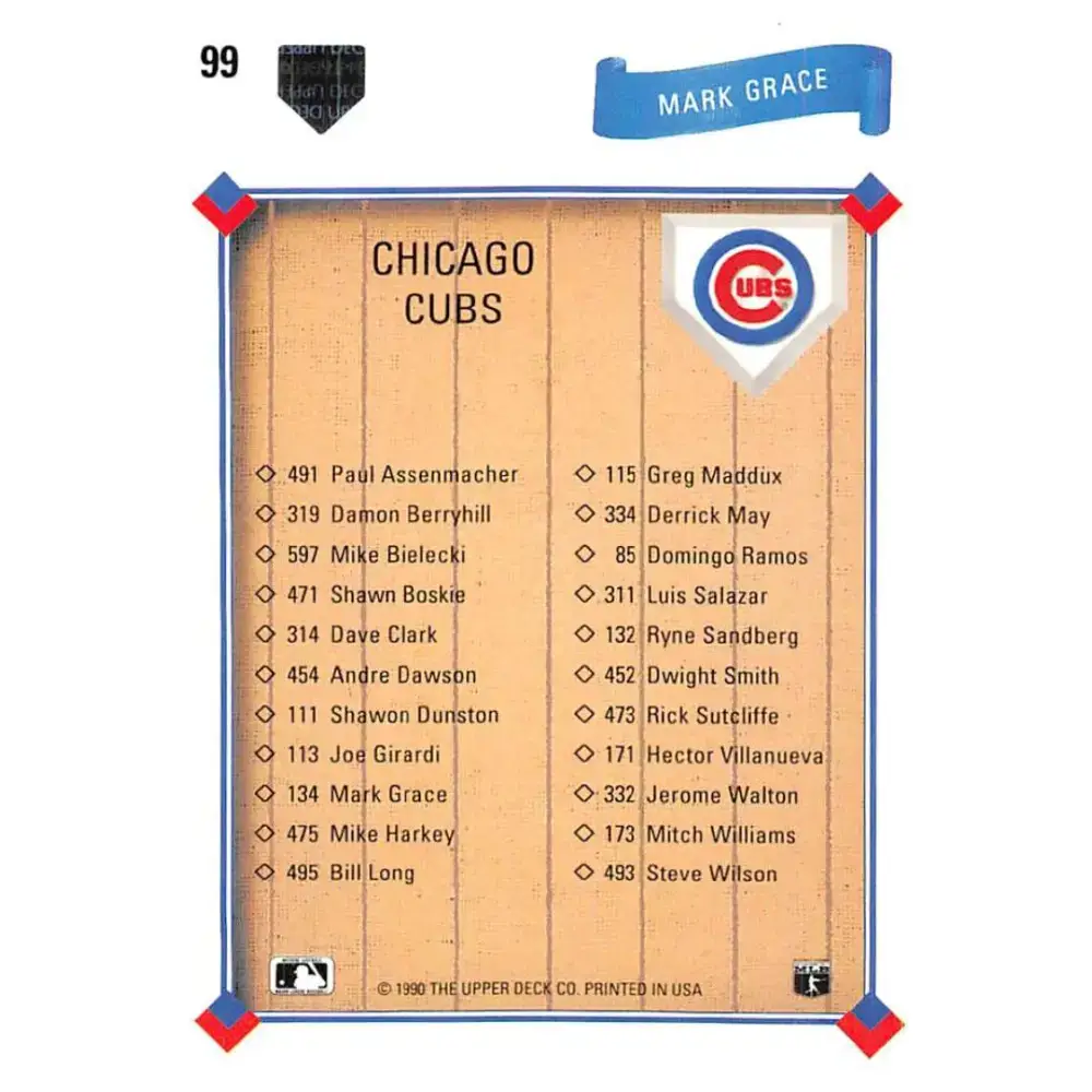 1991 Upper Deck #99 Mark Grace TC NM-MT Chicago Cubs Baseball Card - Baseball Card Single