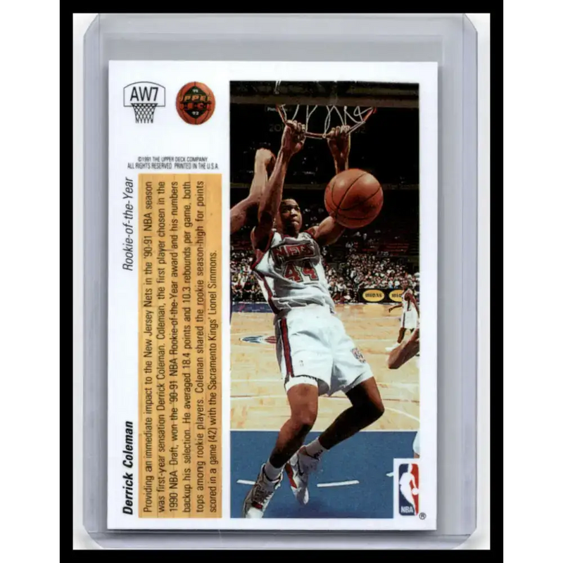 1991 Upper Deck #AW7 Derrick Coleman NM-MT New Jersey Nets Basketball Card - Basketball Card Single
