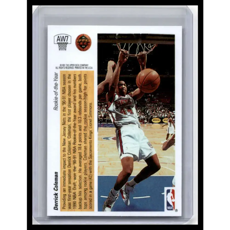 1991 Upper Deck #AW7 Derrick Coleman NM-MT New Jersey Nets Basketball Card - Basketball Card Single