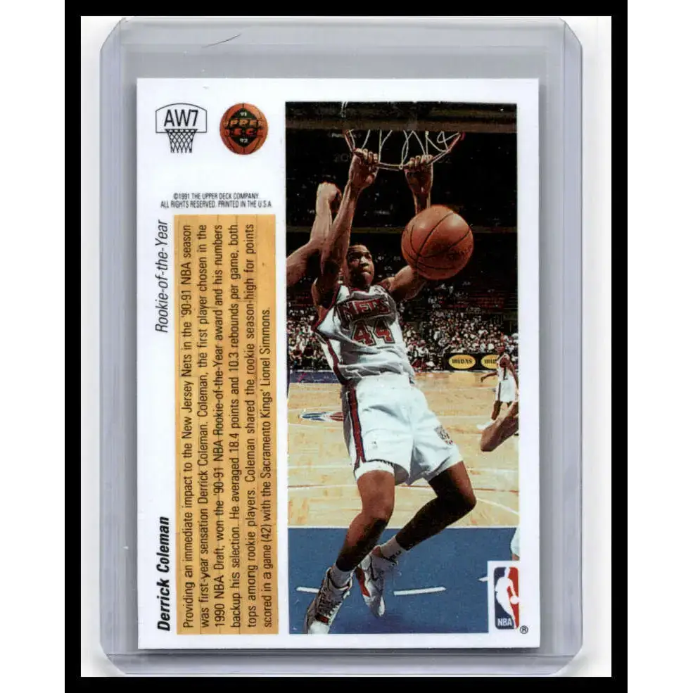 1991 Upper Deck #AW7 Derrick Coleman NM-MT New Jersey Nets Basketball Card - Basketball Card Single