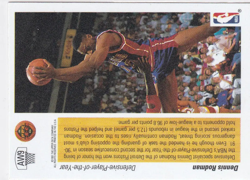 1991 UPPER DECK #AW9 DENNIS RODMAN HOLOGRAM- DETROIT PISTONS - Basketball Card Single