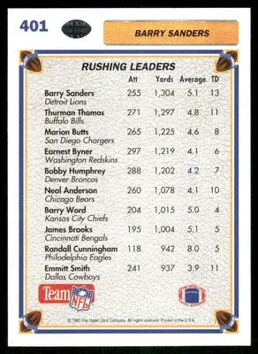 1991 Upper Deck Barry Sanders #401 Football - Football Card Single