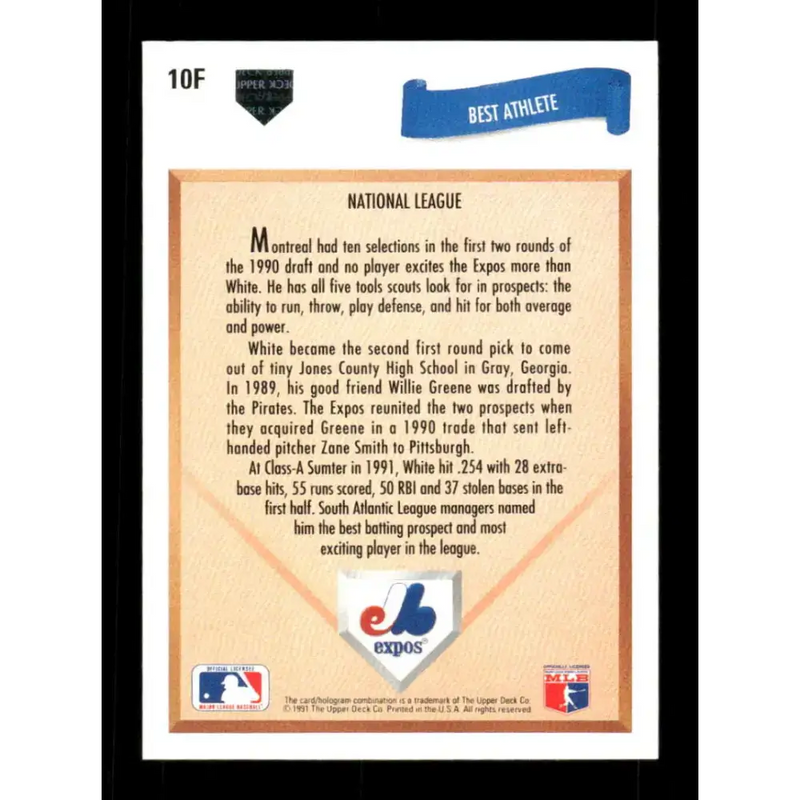 1991 Upper Deck Final Edition #10 Rondell White EX Excellent RC Rookie Montreal Expos Baseball Card - Baseball Card