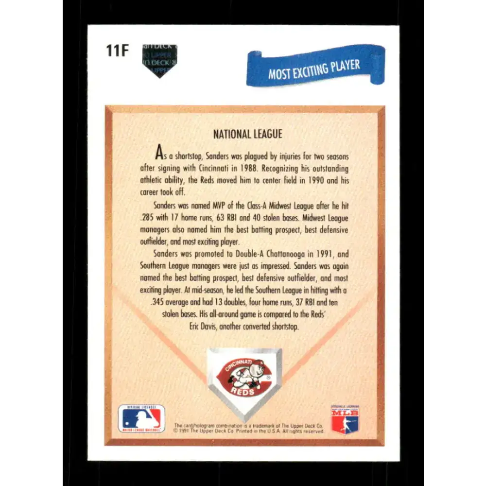 1991 Upper Deck Final Edition #11 Reggie Sanders EX Excellent Cincinnati Reds Baseball Card - Baseball Card