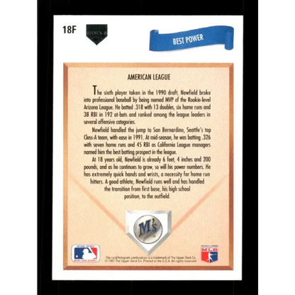 1991 Upper Deck Final Edition #18 Marc Newfield EX Excellent RC Rookie Seattle Mariners Baseball Card - Baseball Card