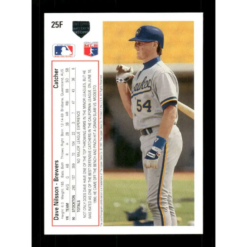 1991 Upper Deck Final Edition #25 Dave Nilsson EX Excellent RC Rookie Milwaukee Brewers Baseball Card - Baseball Card