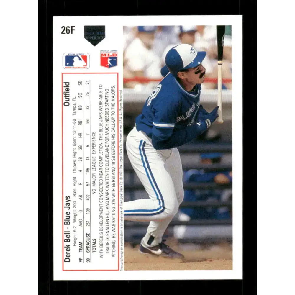 1991 Upper Deck Final Edition #26 Derek Bell EX Excellent Toronto Blue Jays Baseball Card - Baseball Card Single