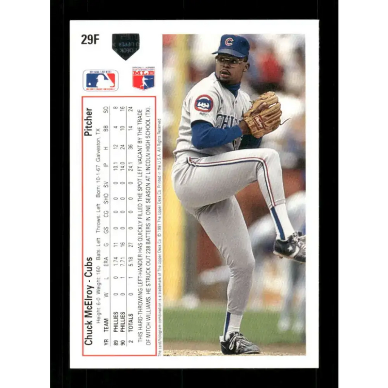 1991 Upper Deck Final Edition #29 Chuck McElroy EX Excellent Chicago Cubs Baseball Card - Baseball Card Single