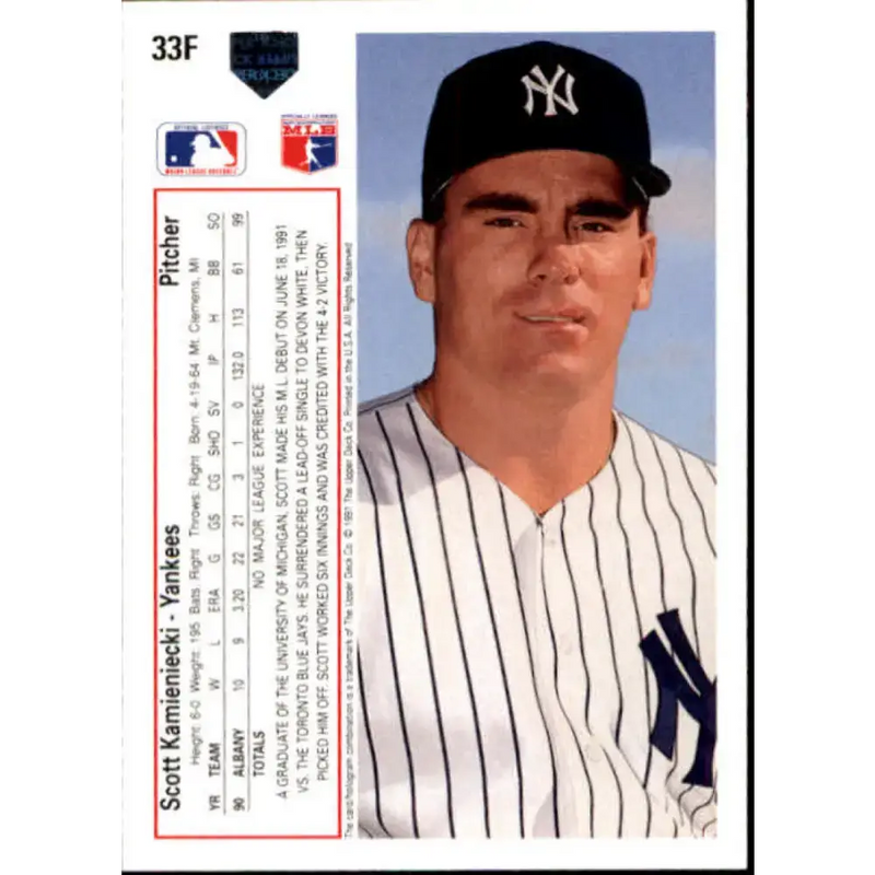 1991 Upper Deck Final Edition #33 Scott Kamieniecki EX Excellent RC Rookie New York Yankees Baseball Card - Baseball