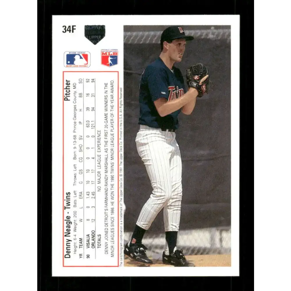 1991 Upper Deck Final Edition #34 Denny Neagle EX Excellent RC Rookie Minnesota Twins Baseball Card - Baseball Card