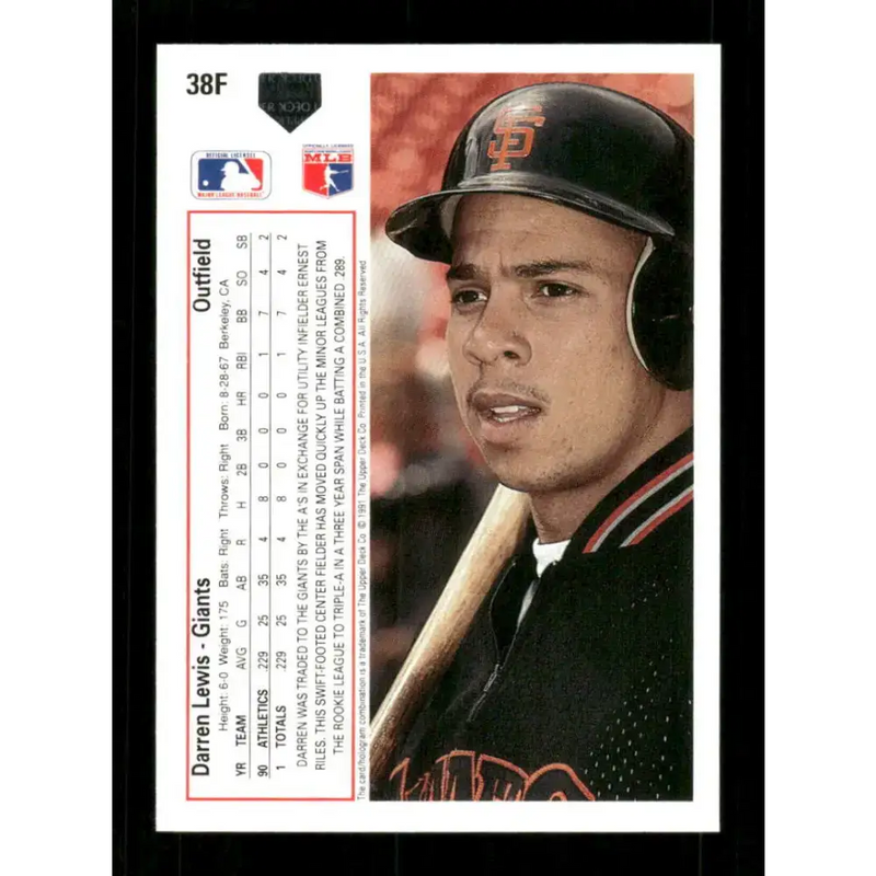 1991 Upper Deck Final Edition #38 Darren Lewis EX Excellent San Francisco Giants Baseball Card - Baseball Card Single