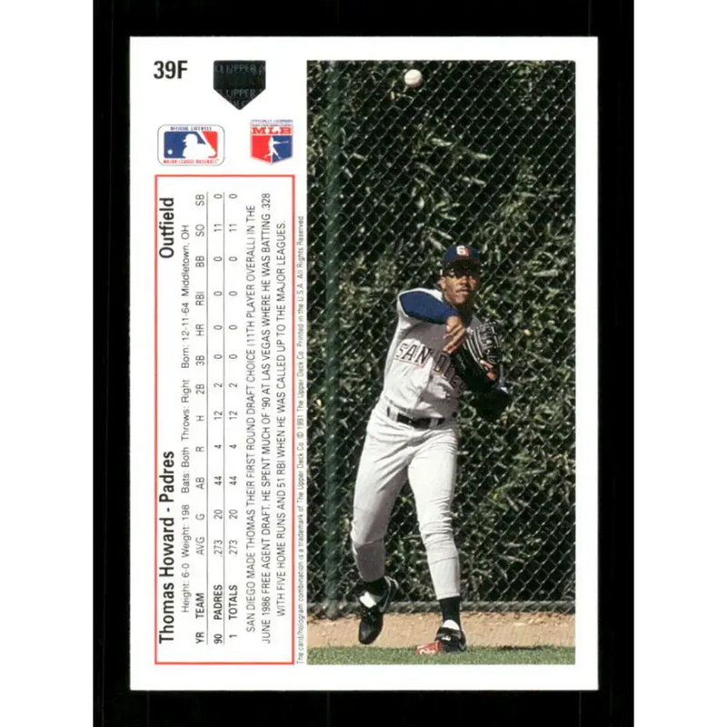 1991 Upper Deck Final Edition #39 Thomas Howard EX Excellent San Diego Padres Baseball Card - Baseball Card Single