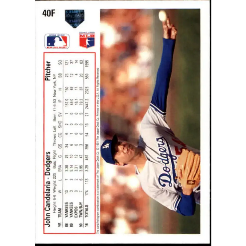 1991 Upper Deck Final Edition #40 John Candelaria EX Excellent Los Angeles Dodgers Baseball Card - Baseball Card Single