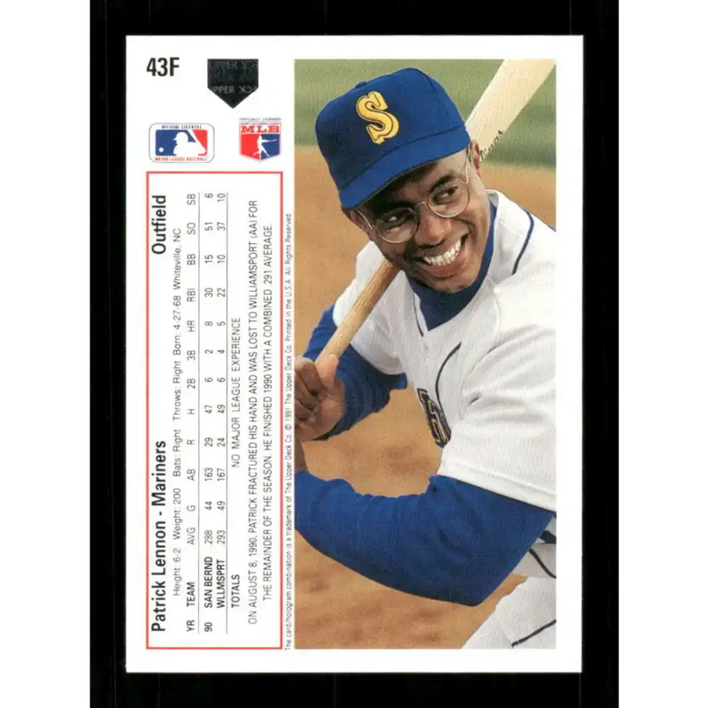 1991 Upper Deck Final Edition #43 Patrick Lennon EX Excellent RC Rookie Seattle Mariners Baseball Card - Baseball Card
