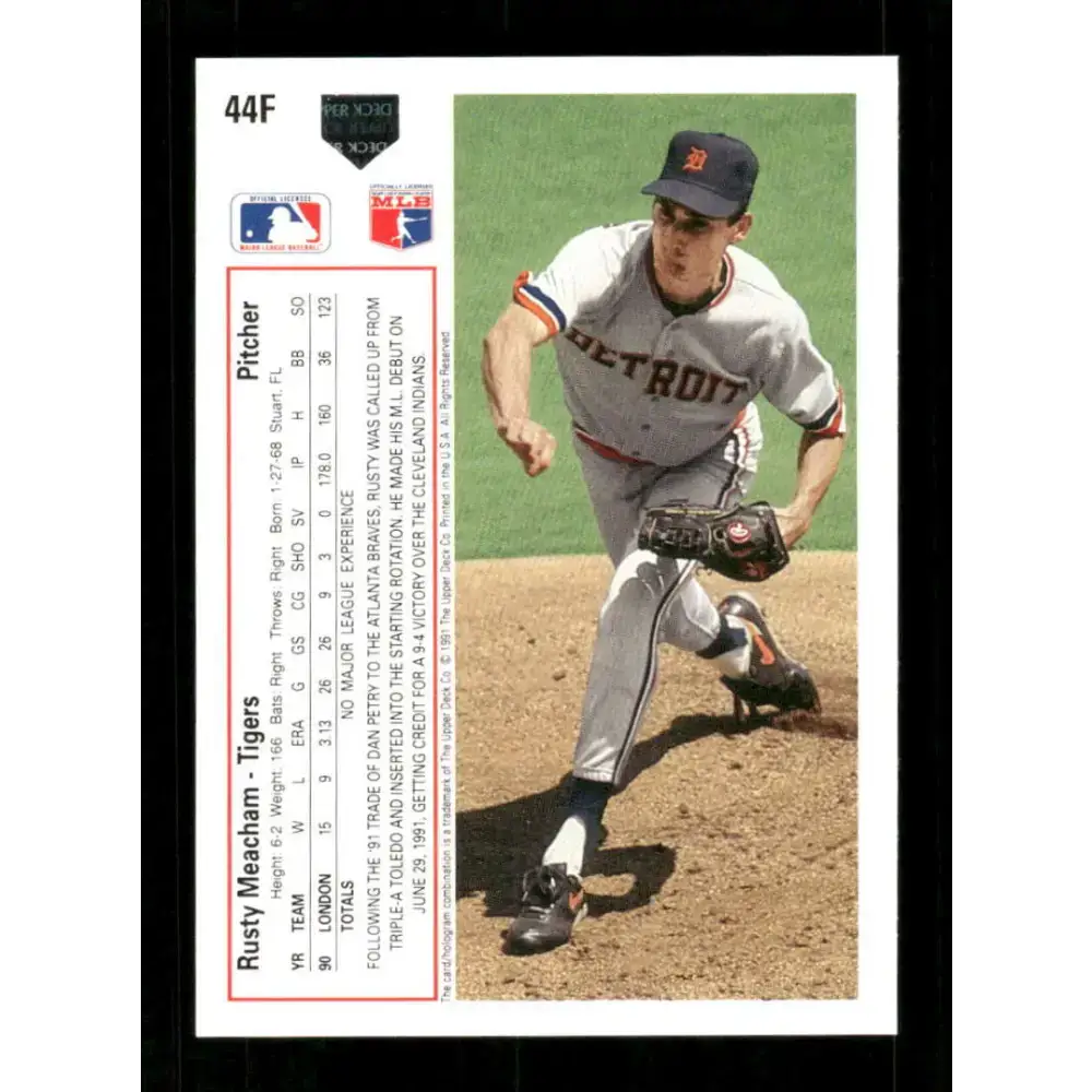 1991 Upper Deck Final Edition #44 Rusty Meacham EX Excellent RC Rookie Detroit Tigers Baseball Card - Baseball Card