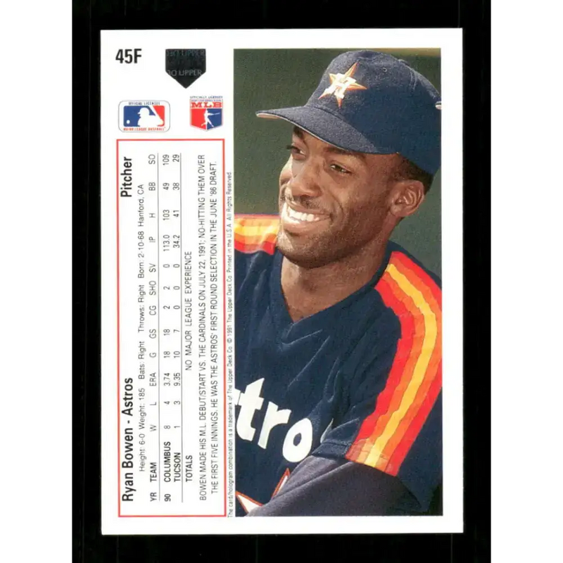 1991 Upper Deck Final Edition #45 Ryan Bowen EX Excellent RC Rookie Houston Astros Baseball Card - Baseball Card Single