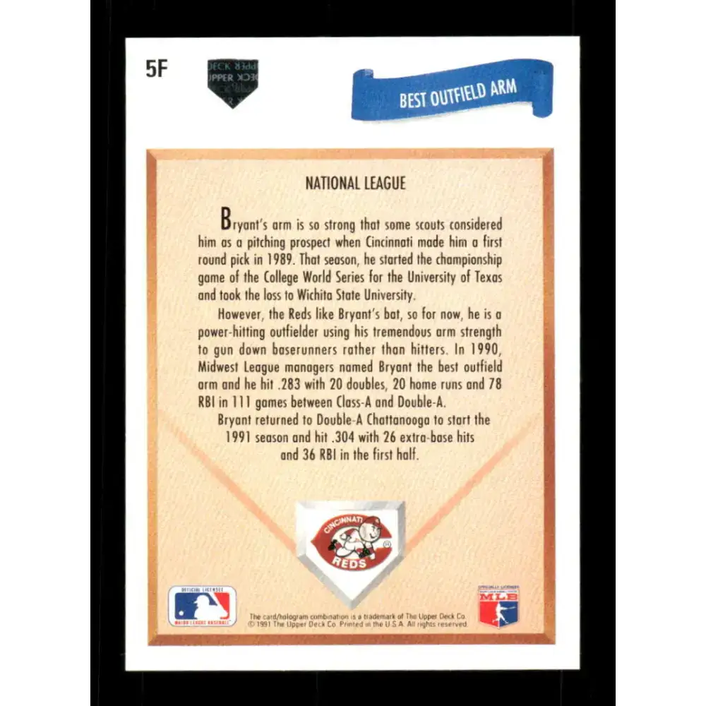 1991 Upper Deck Final Edition #5 Scott Bryant EX Excellent Cincinnati Reds Baseball Card - Baseball Card Single