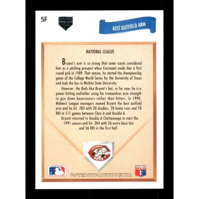 1991 Upper Deck Final Edition #5 Scott Bryant EX Excellent Cincinnati Reds Baseball Card - Baseball Card Single