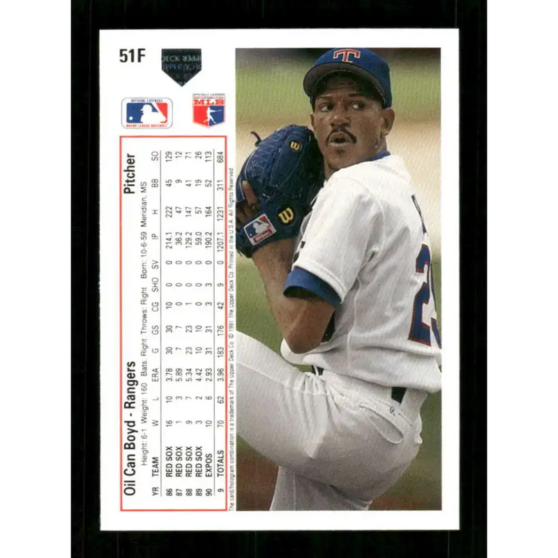 1991 Upper Deck Final Edition #51 Oil Can Boyd EX Excellent Texas Rangers Baseball Card - Baseball Card Single