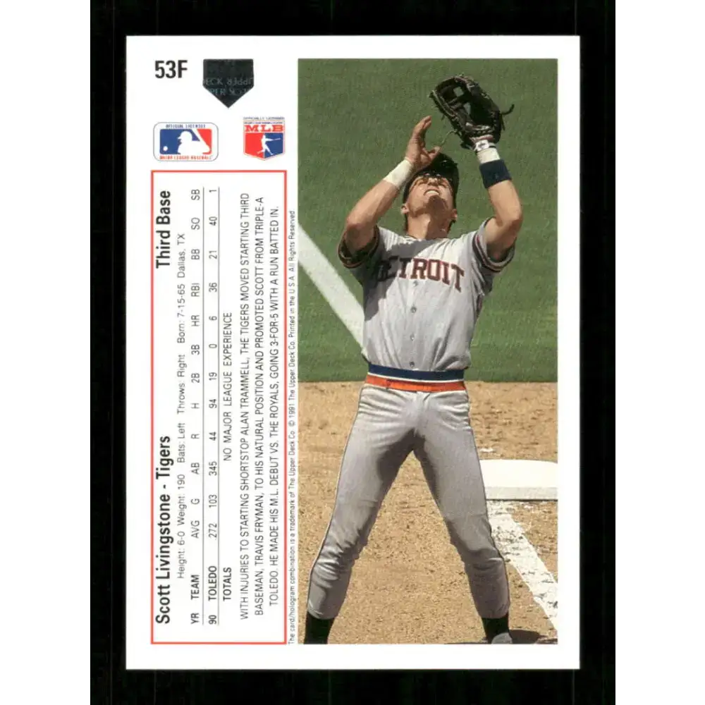 1991 Upper Deck Final Edition #53 Scott Livingstone EX Excellent RC Rookie Detroit Tigers Baseball Card - Baseball Card