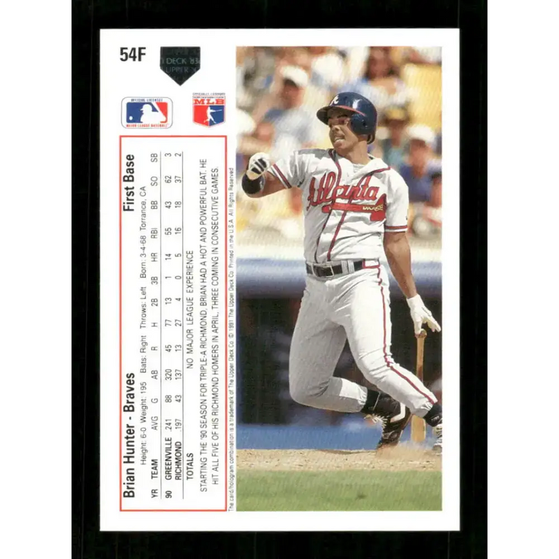 1991 Upper Deck Final Edition #54 Brian Hunter EX Excellent RC Rookie Atlanta Braves Baseball Card - Baseball Card